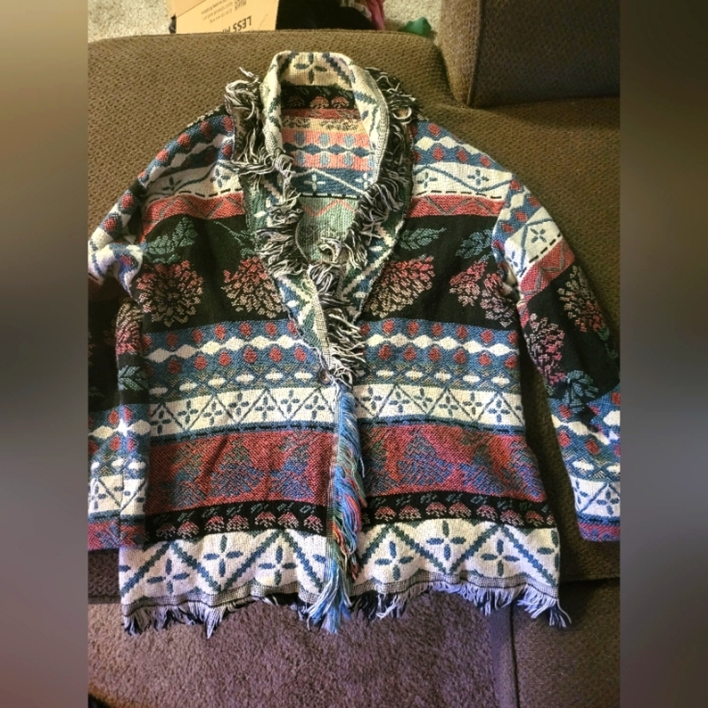 Vintage  Crown Crafts Blanket Cardigan with fringes.